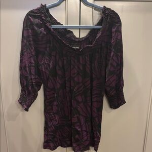Karen Kane Womens Blouse Black and Purple Elastic Collar Size XL
